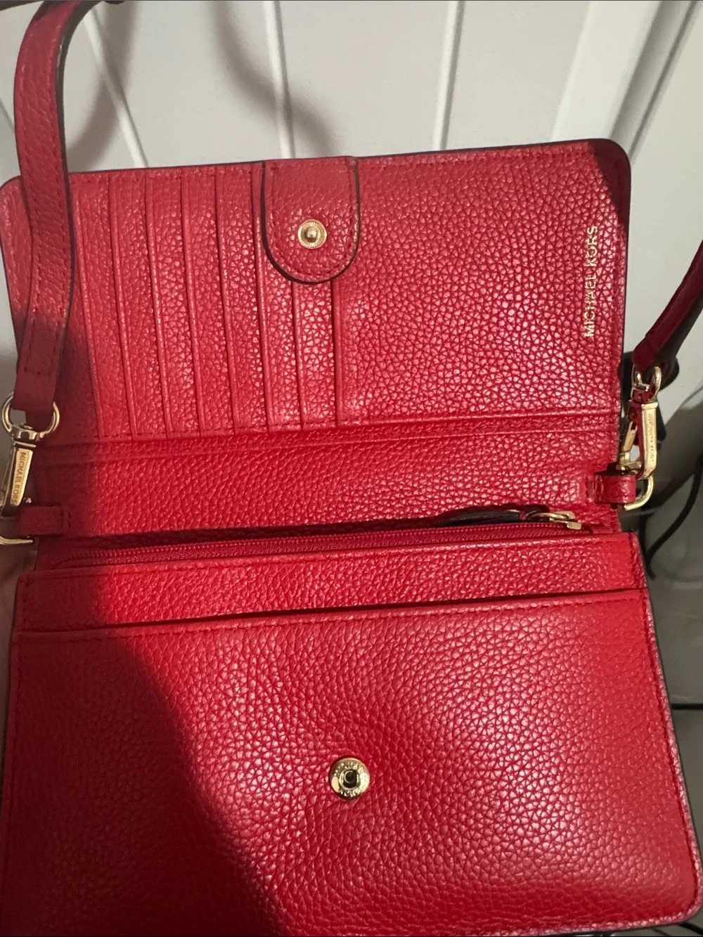 Michael Kors Red Pebbled Leather Crossbody with Gold Hardware